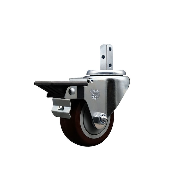 3'' Maroon Polyurethane Wheel Swivel 7/8'' Square Stem Caster with Brake